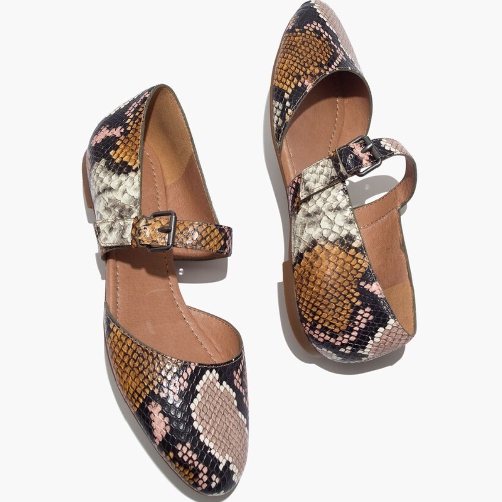 Alina Mary-Jane Flat in Snake Embossed Leather